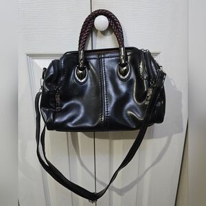 EUC Xidibaoluo Black Faux Leather Double Handle Crossbody Bag Handbag Purse